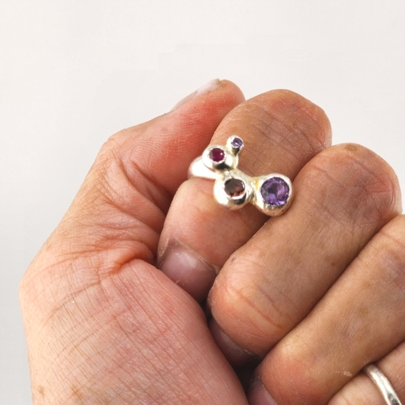 MULTISTONE HANDMADE RING GARNET & AMETHYST UNIQUE RING Made W Sterling Silve 5.5 - Picture 3 of 6